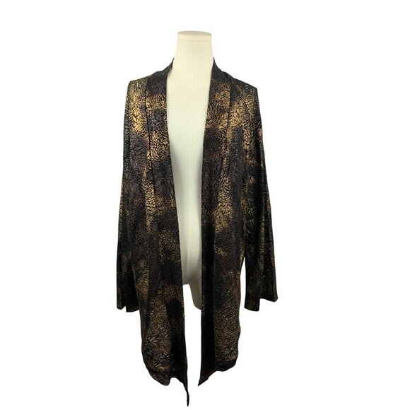 Chicos Womens Open Front Cardigan Jacket Size 3 Black & Gold Nylon/Spandex - Picture 1 of 5